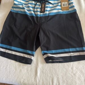 Nike Pro Men's Striped Blue and Black Board Shorts, size 36. Brand new w/tags.